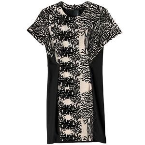 Yigal Azrouel Coral Reef Burnout Black Tan Short Sleeve Sheath Dress size 10
